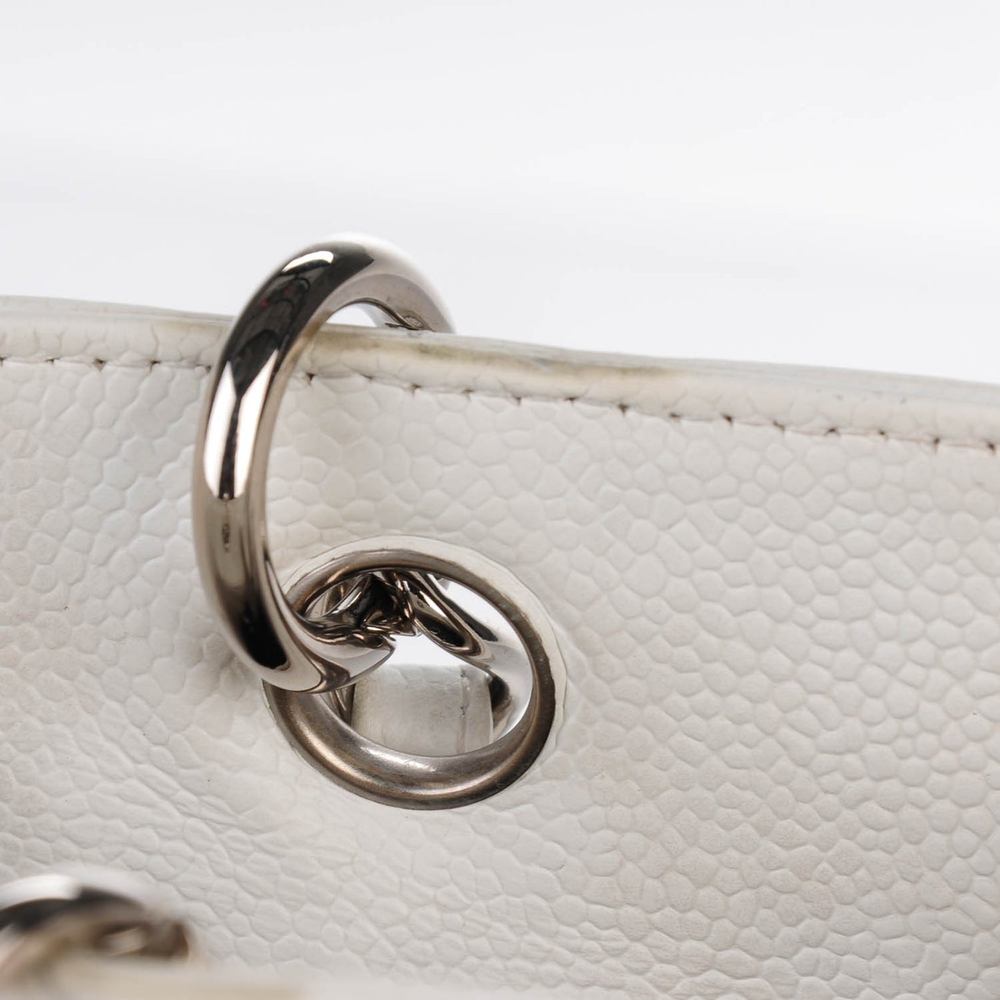 Caviar Quilted Petit Shopping Tote PST White