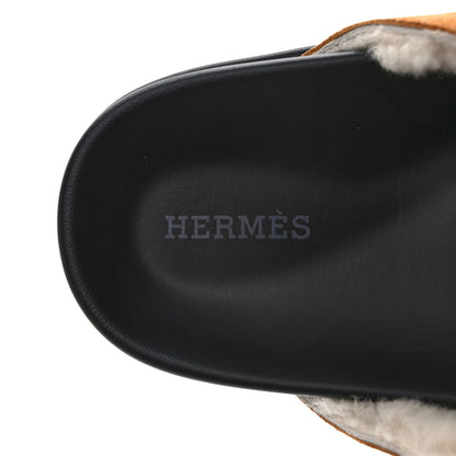 Hermes Suede Goatskin Shearling Go Mules 38 Beige Kraft Ecru 7 of 8