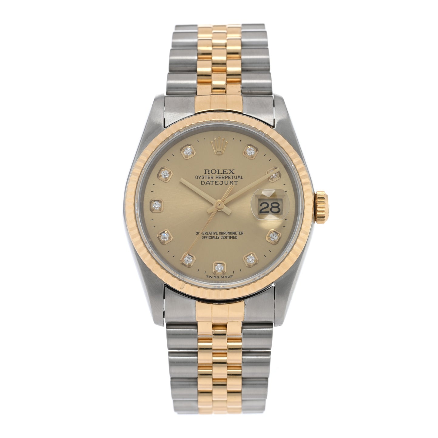 Stainless Steel 18K Yellow Gold Diamond 36mm Oyster Perpetual Datejust Watch Champagne 16233