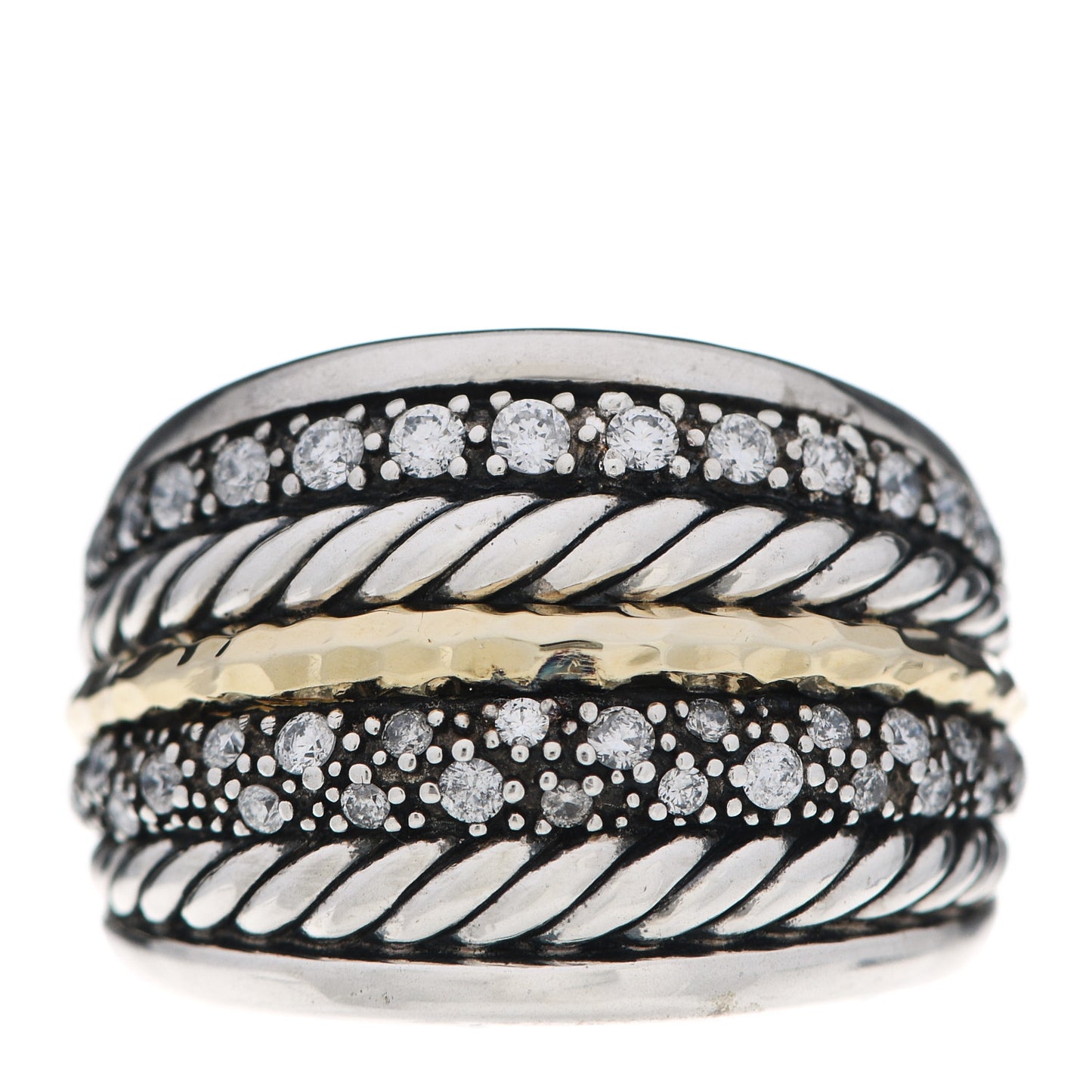 Sterling Silver 18K Yellow Gold Diamond Midnight Melange Cable Ring 54 6.75