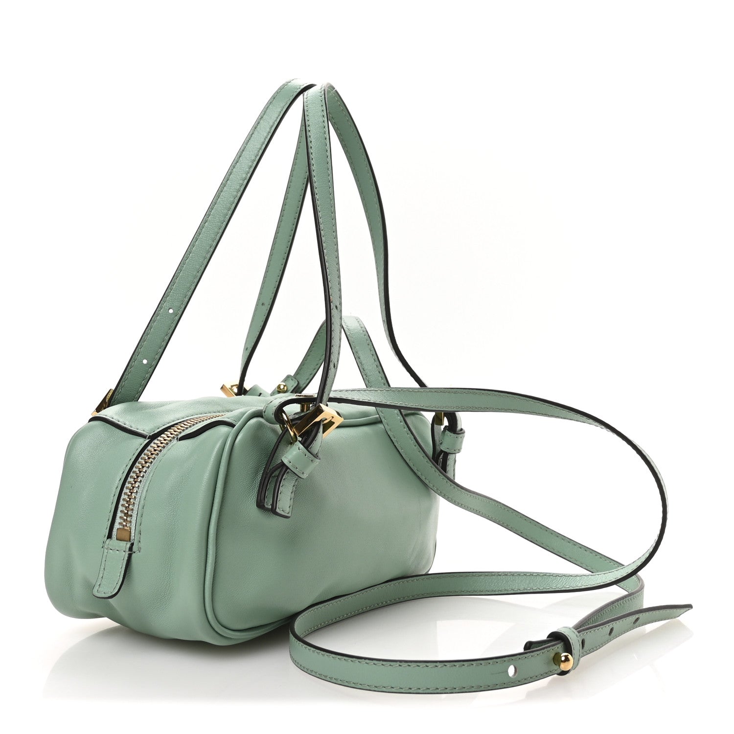 Versace Lambskin Mini Tag Bowling Bag Turquoise 3 of 9