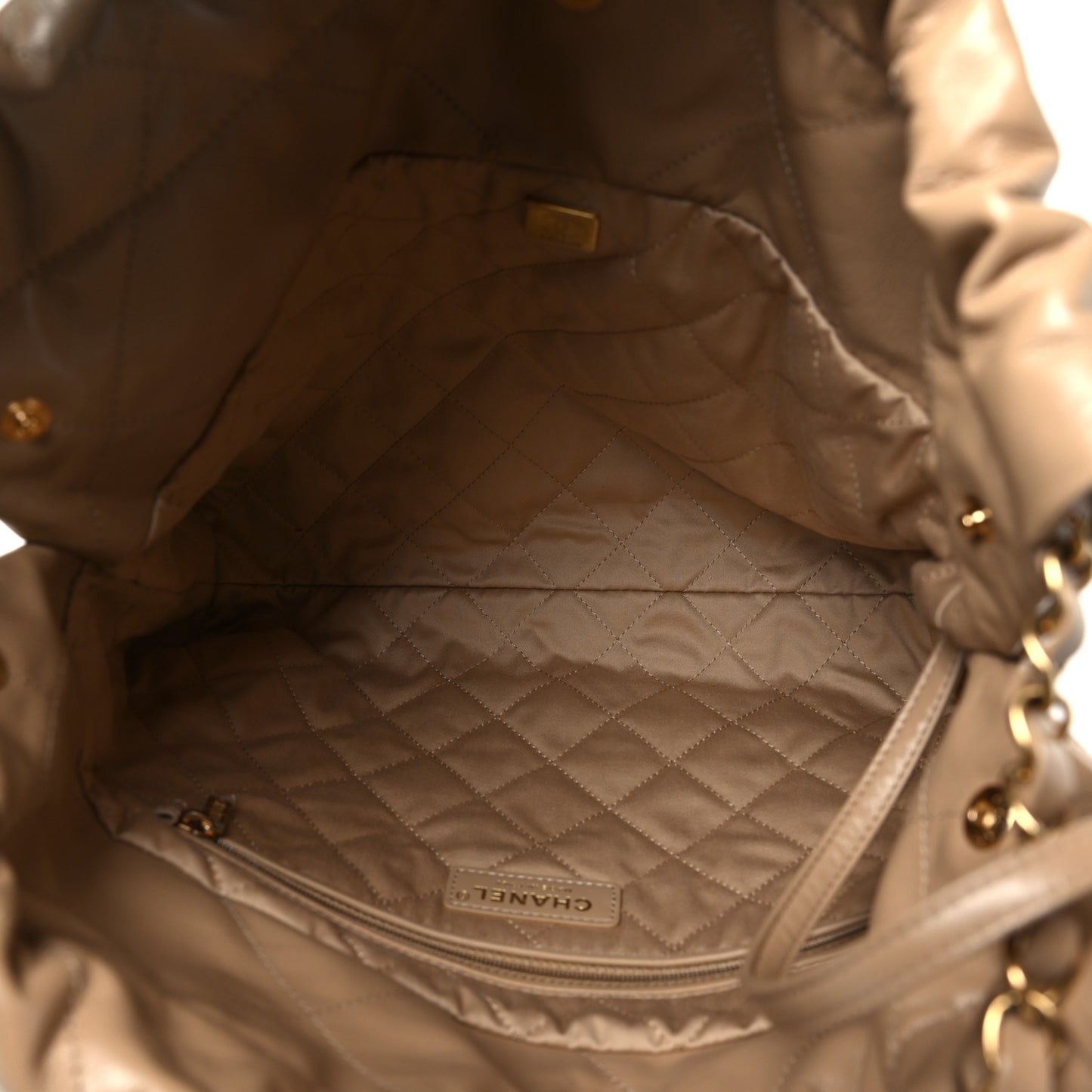 Shiny Calfskin Quilted Small Chanel 22 Beige