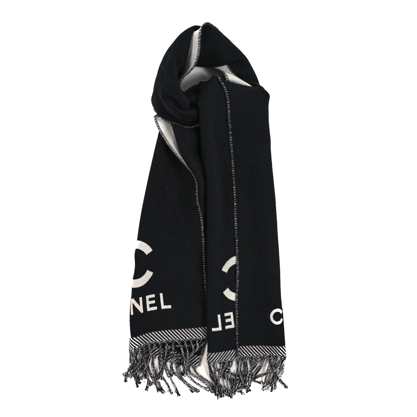 Wool CC Logo Fringe Scarf Black White