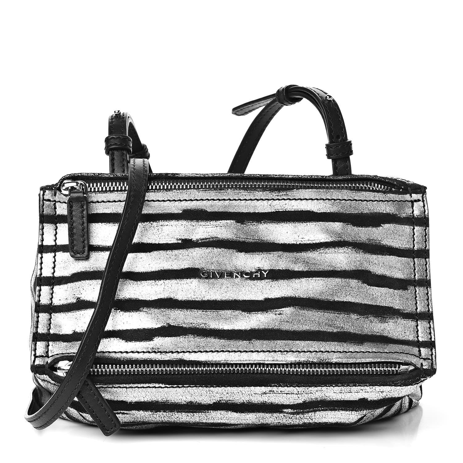 Givenchy Metallic Calfskin Striped Mini Pandora Black Silver 1 of 10