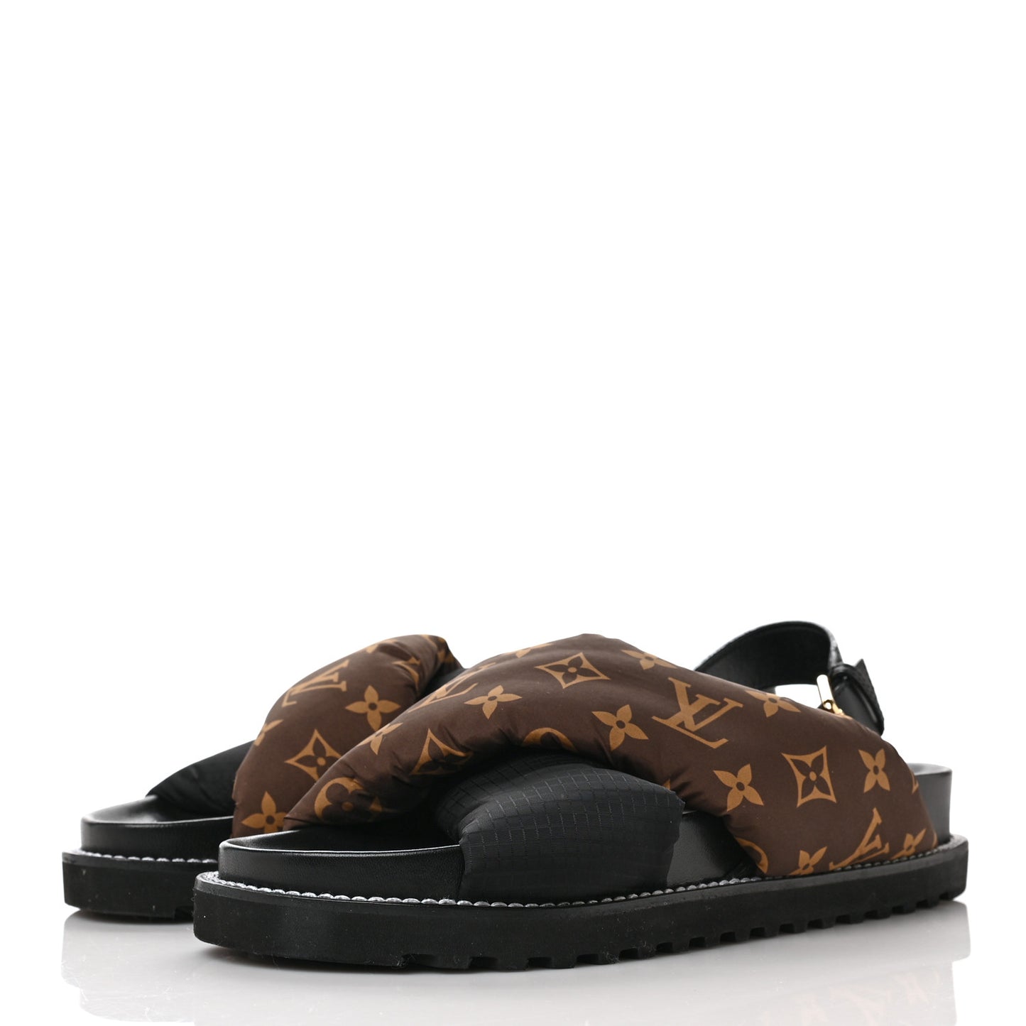 Calfskin Padded Nylon Monogram Paseo Flat Comfort Sandals 41 Black