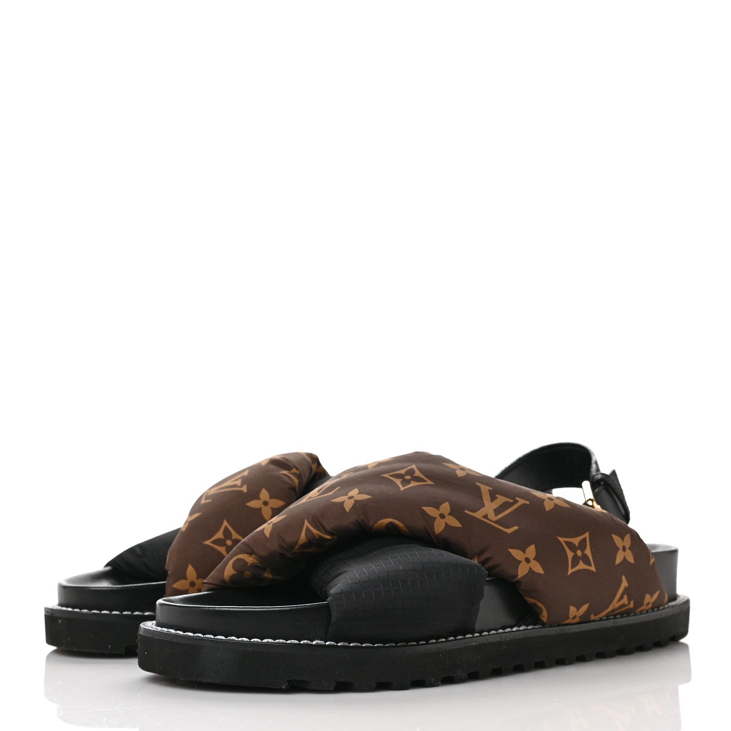 Louis Vuitton Calfskin Padded Nylon Monogram Paseo Flat Comfort Sandals 41 Black 3 of 8