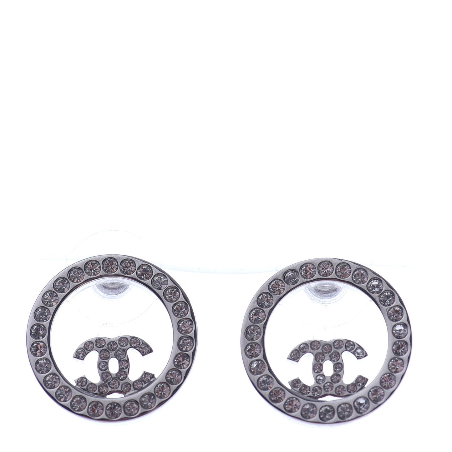 Crystal CC Round Earrings Silver