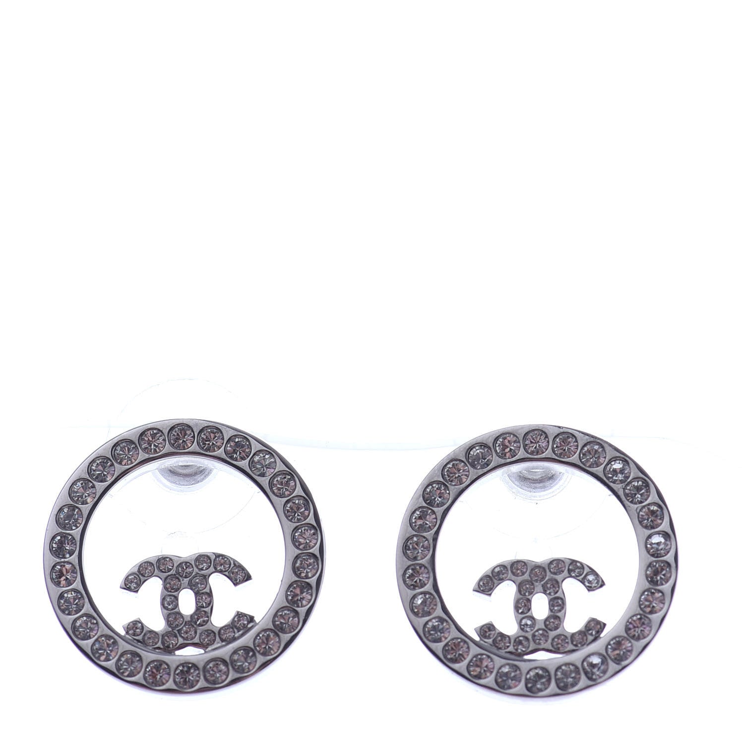 Chanel Crystal CC Round Earrings Silver 1 of 4