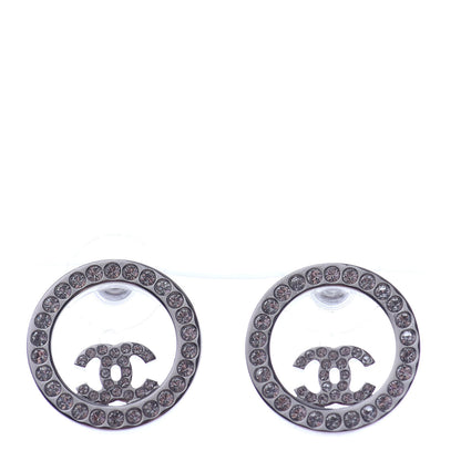 Chanel Crystal CC Round Earrings Silver 1 of 4