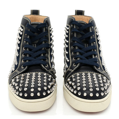 Christian Louboutin Calfskin Mens Louis Spikes Flat Sneakers 44 Navy Black 2 of 14