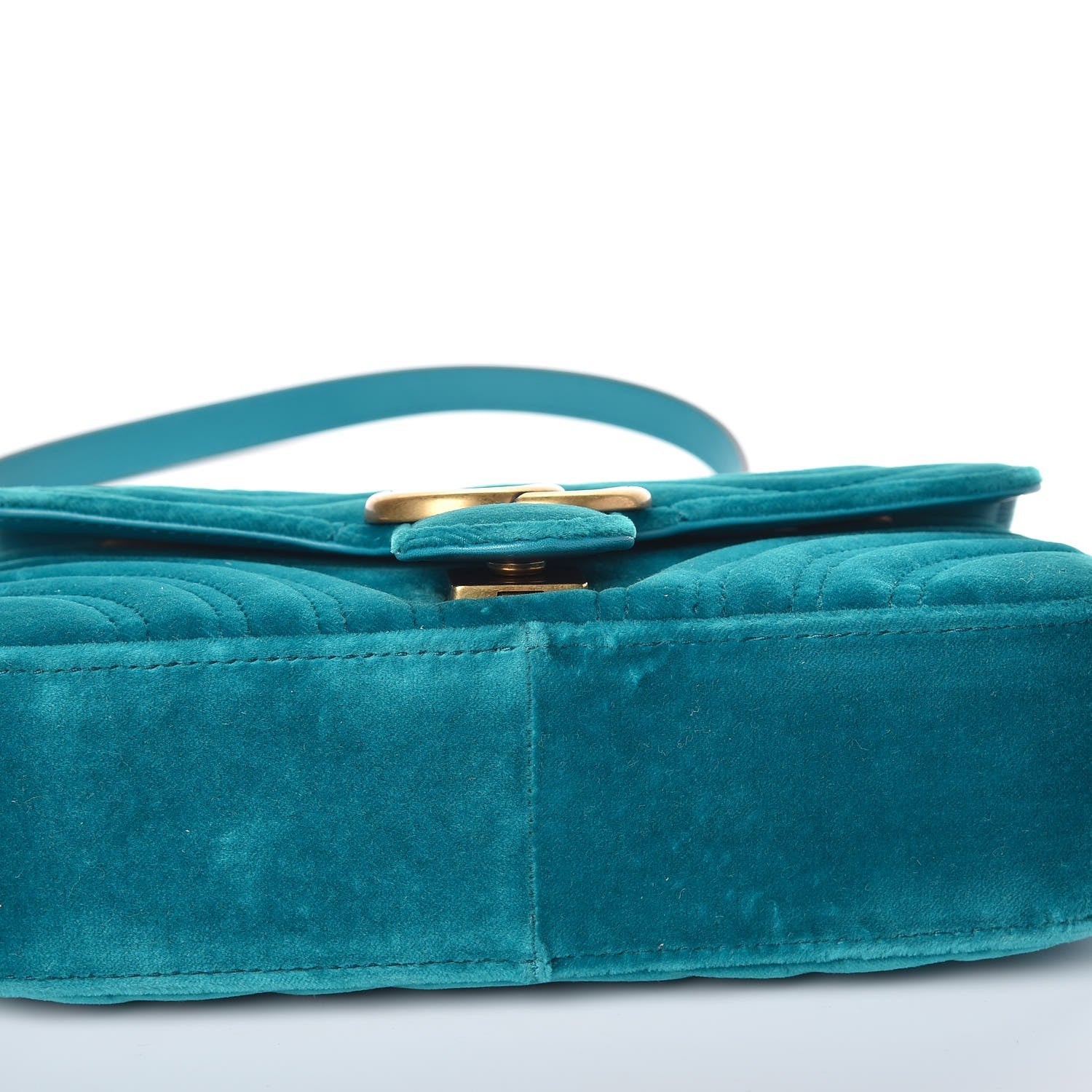 Gucci Velvet Matelasse Mini GG Marmont Shoulder Bag Pavone Cyan 6 of 9