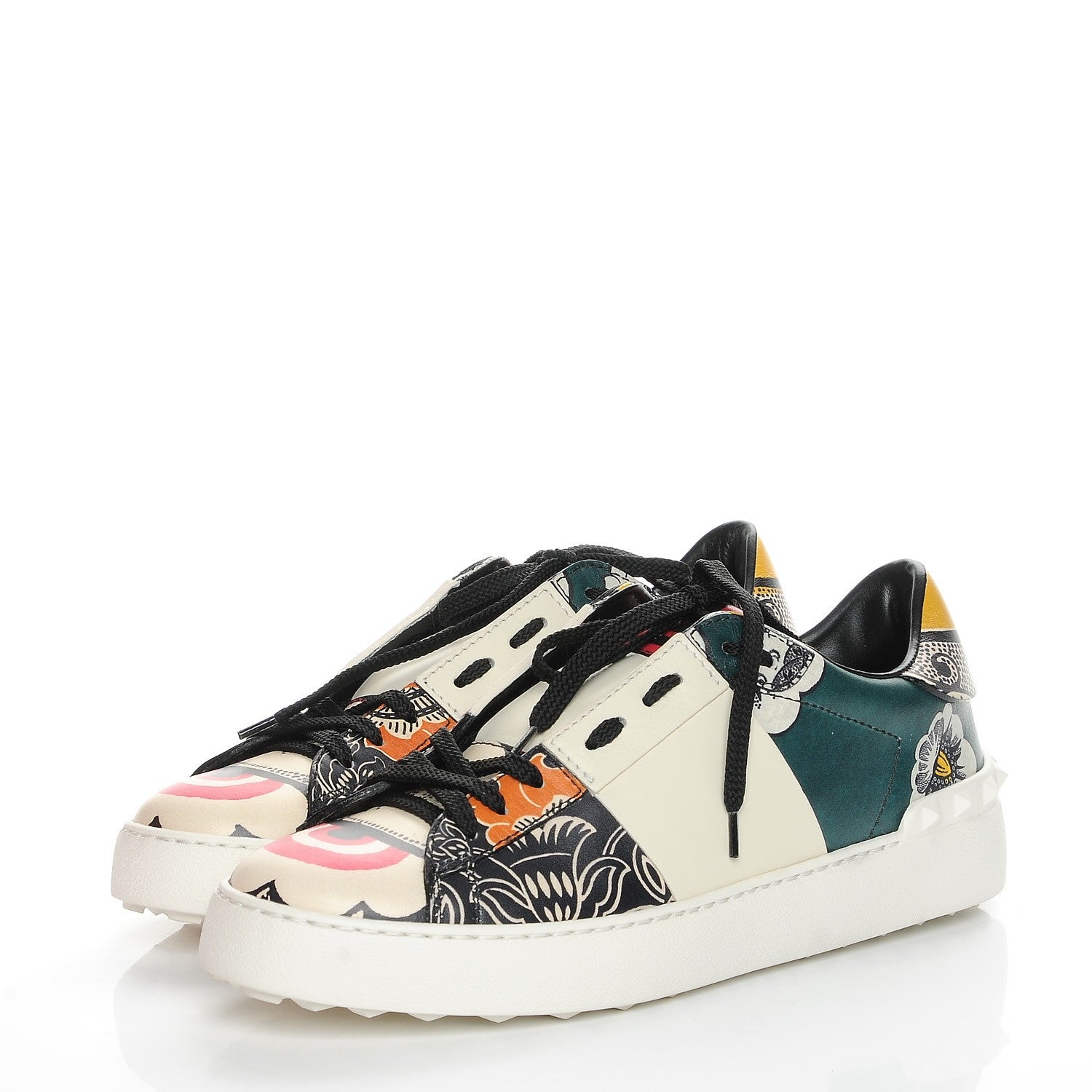 Valentino Garavani Calfskin Mime Rockstud Open Sneakers 38.5 White Multicolor 3 of 9