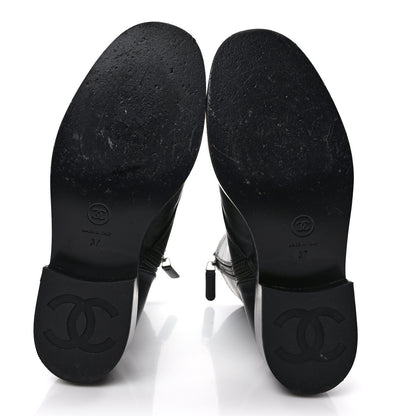 Chanel Crumpled Calfskin Lace Up Combat Boots 37 Black 5 of 10