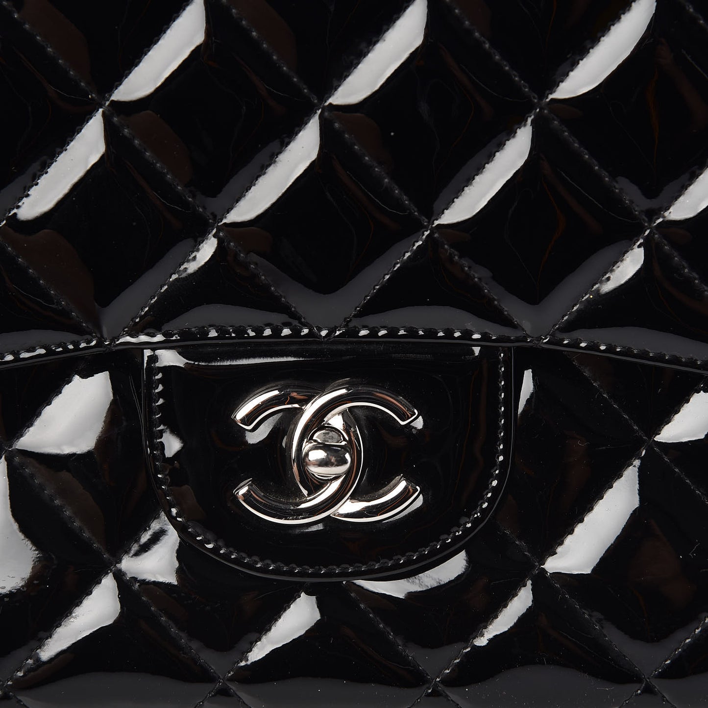 Patent Quilted Maxi Single Flap Black