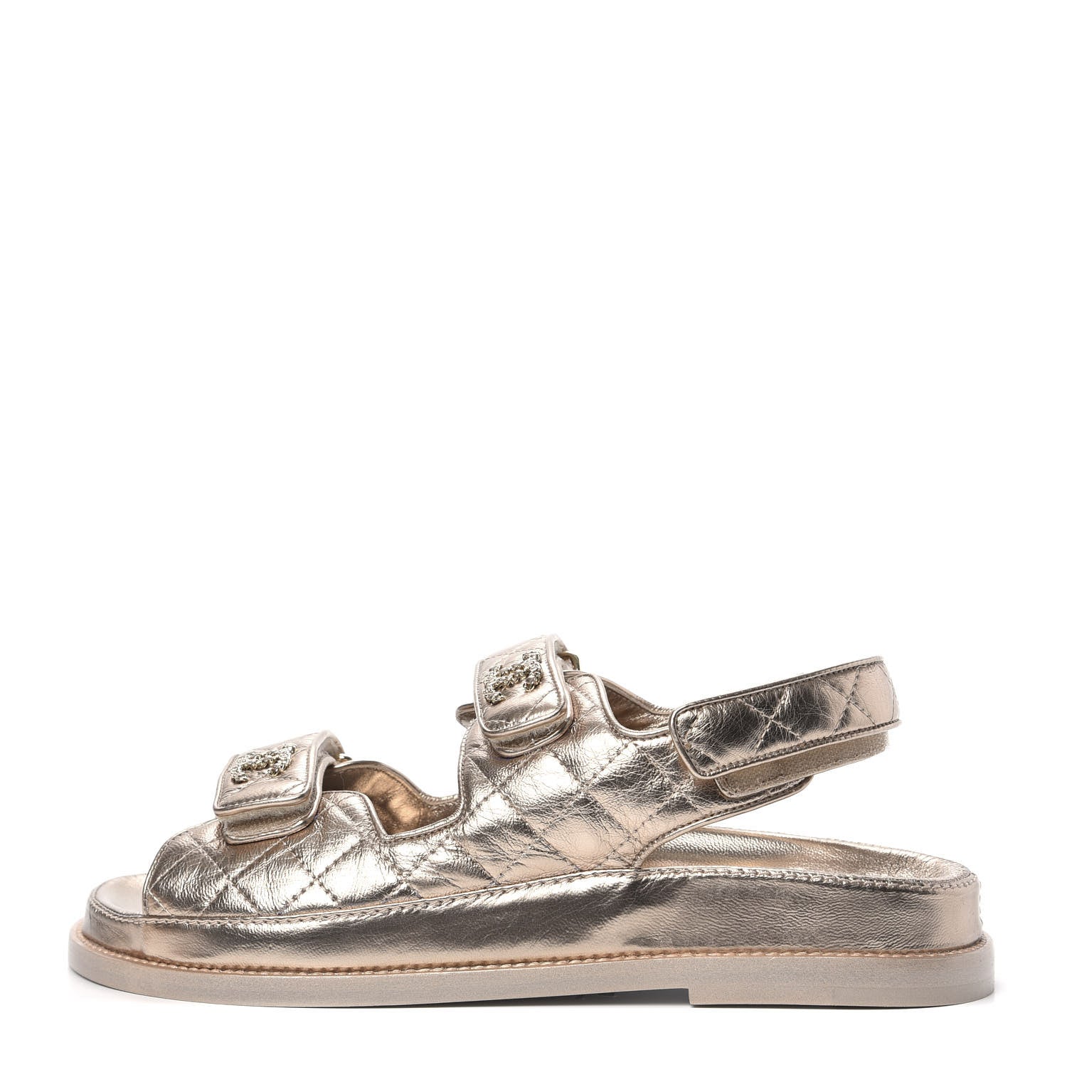 Chanel Iridescent Lambskin Quilted Velcro Dad Sandals 38 Light Bronze 1 of 9
