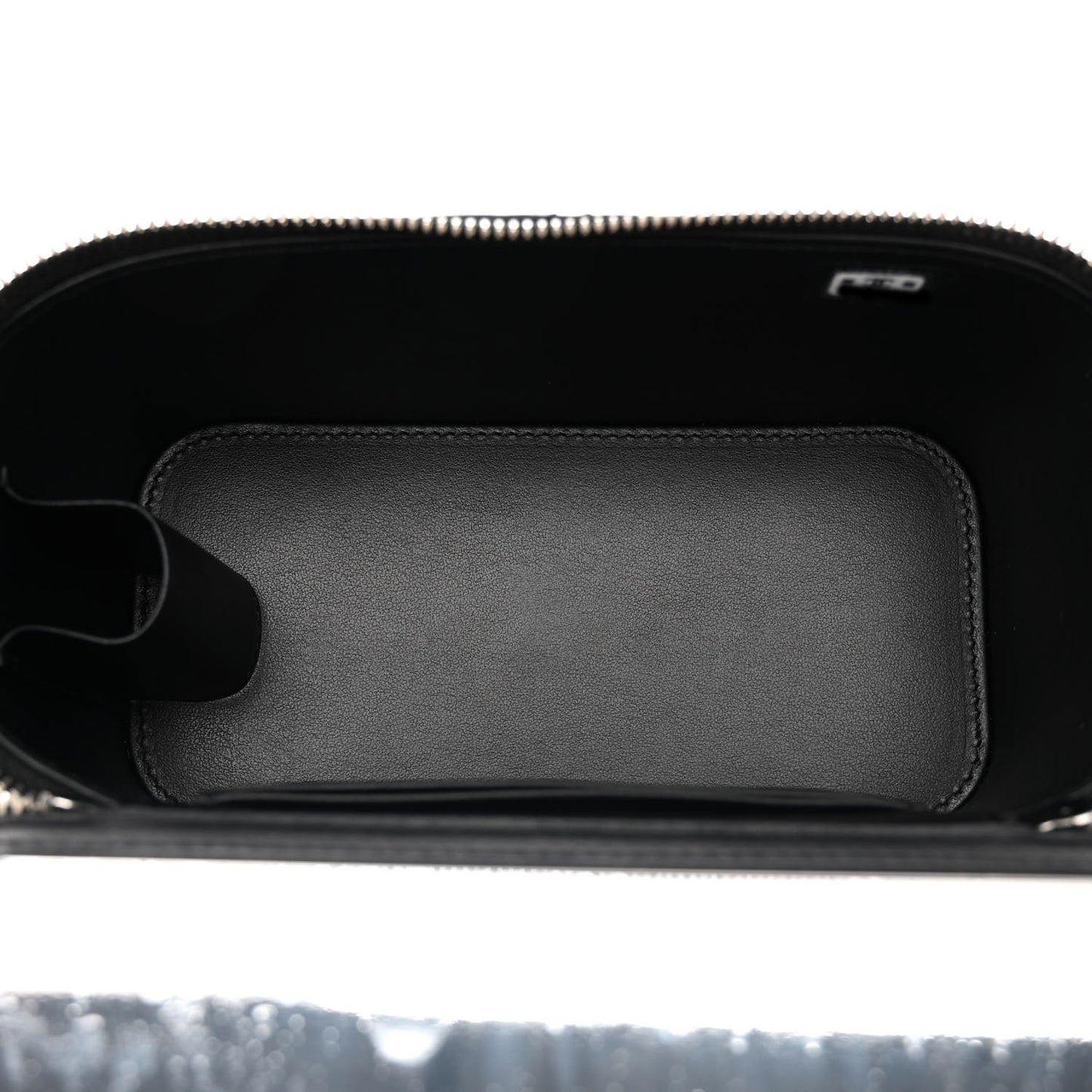 Shiny Crumpled Calfskin Crystal Quilted Precious Handle Vanity Case With Chain Black