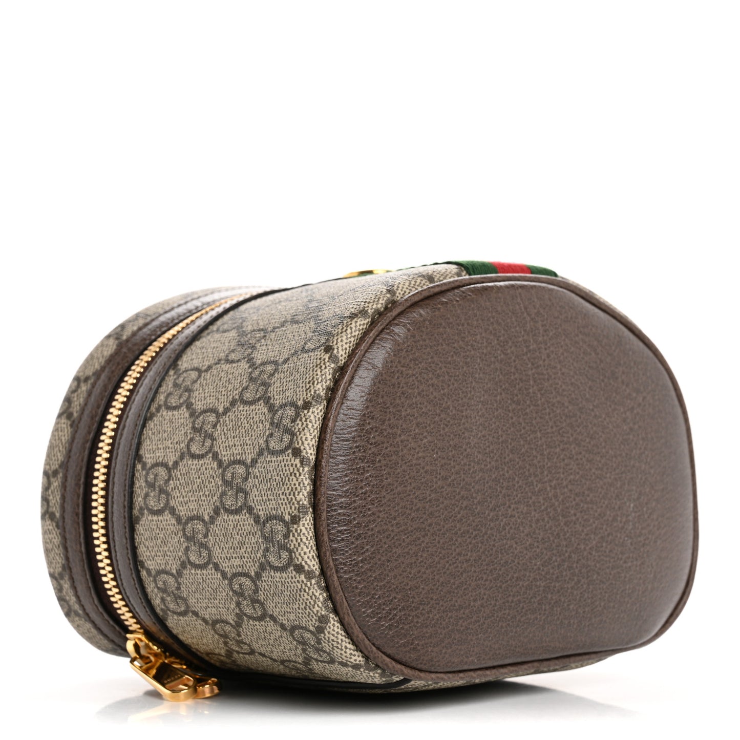 GG Supreme Monogram Textured Calfskin Web Ophidia Vanity Cosmetic Case Beige Ebony New Acero