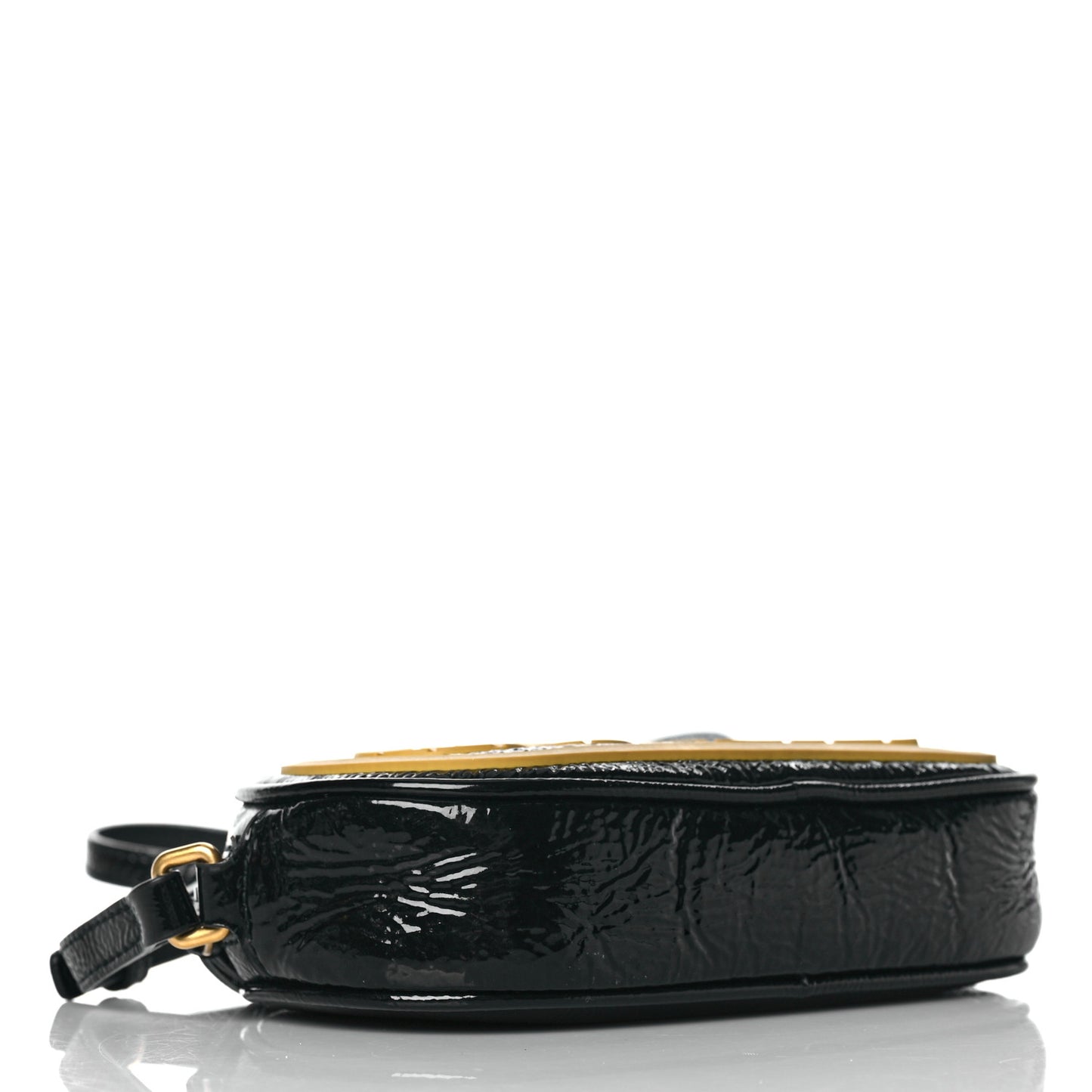Patent Rubber Game Patch Logo Crossbody Bag Black