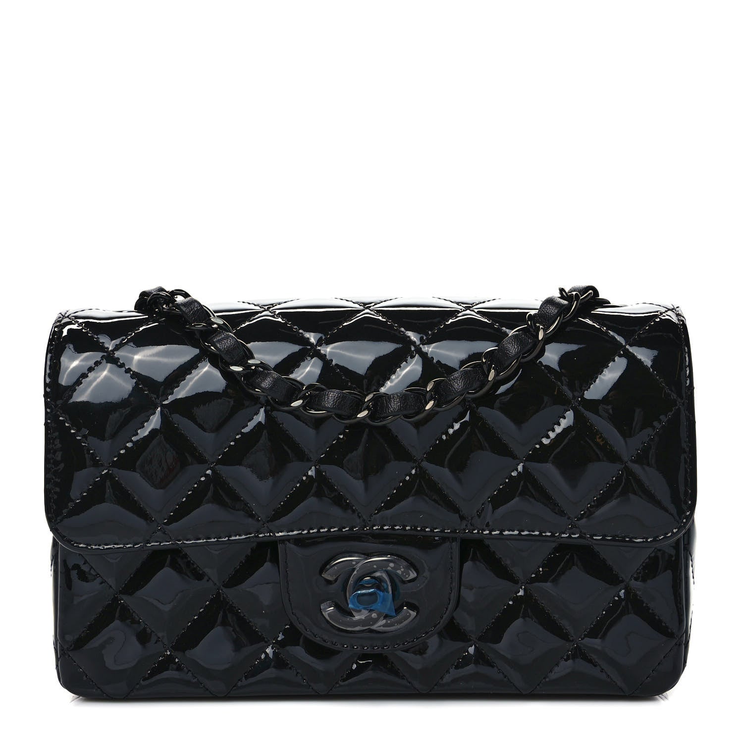 Chanel Patent Calfskin Quilted Mini Rectangular Flap So Black 1 of 9