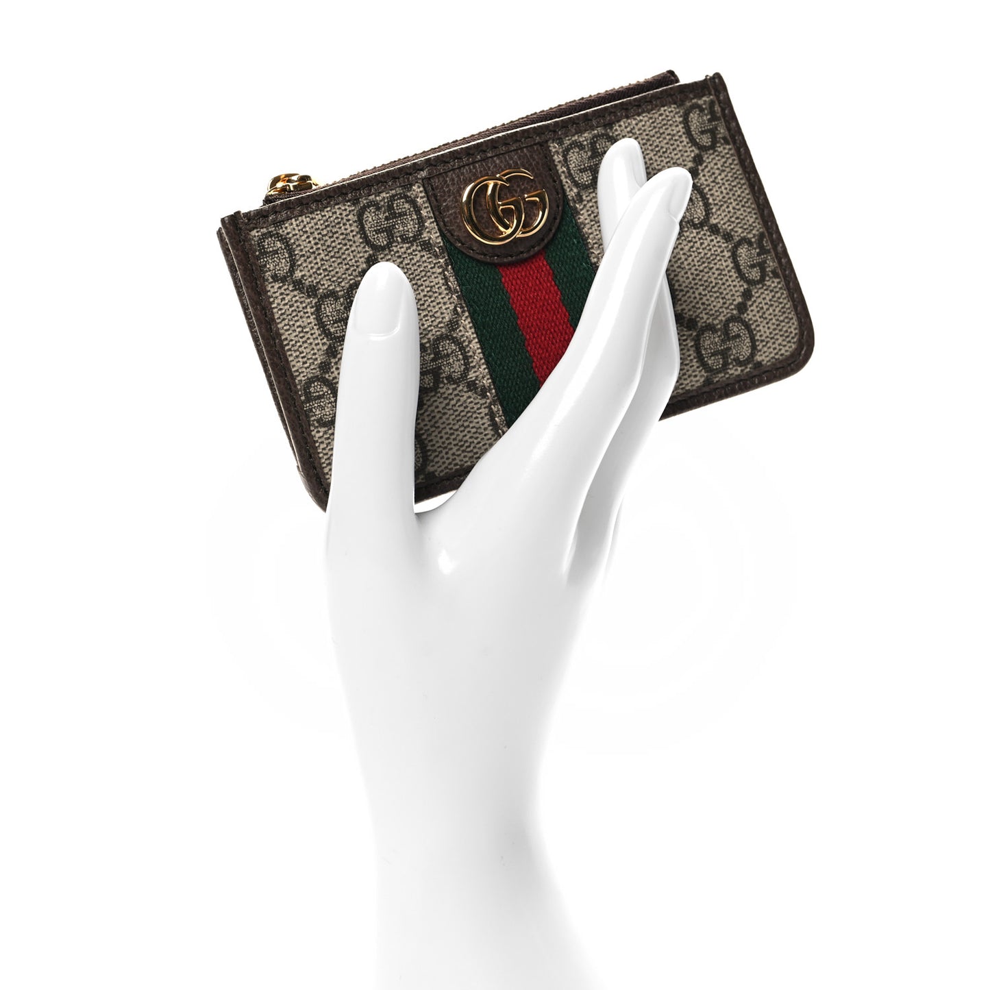 GG Supreme Monogram Web Ophidia Zip Card Case Brown