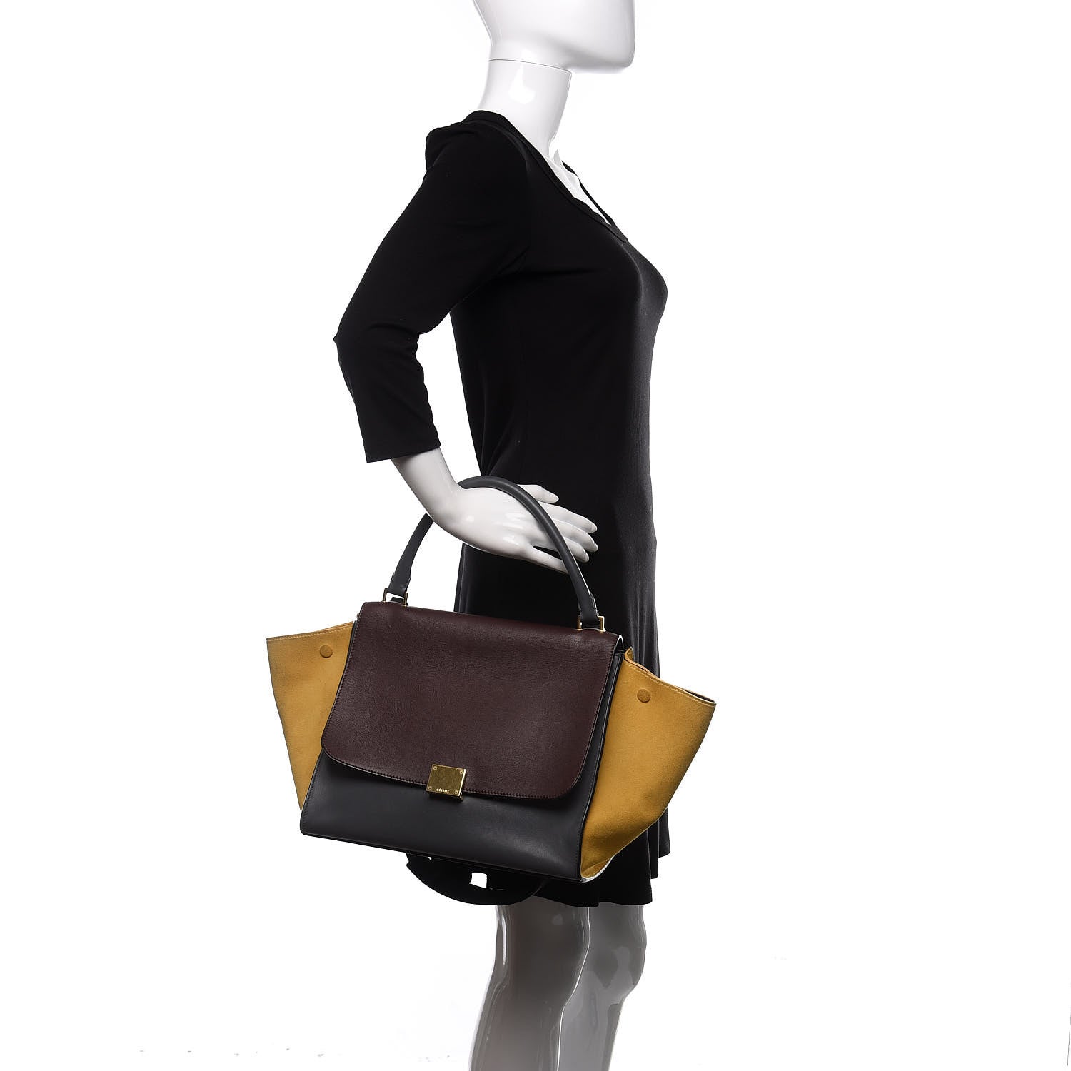 Celine Smooth Calfskin Suede Medium Tri-Color Trapeze Yellow 3 of 10