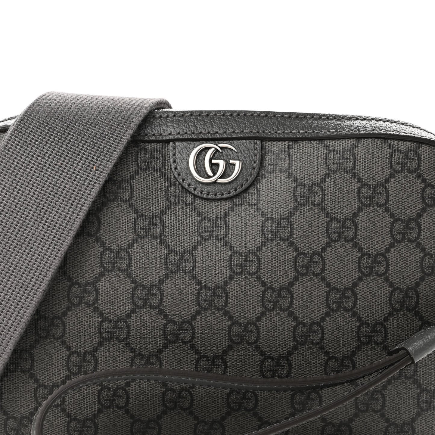 GG Supreme Monogram Textured Dollar Calfskin Web Ophidia Wristlet Shoulder Bag Grey Black Graphite Grey