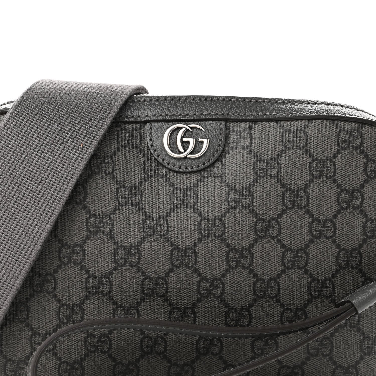 Gucci GG Supreme Monogram Textured Dollar Calfskin Web Ophidia Wristlet Shoulder Bag Grey Black Graphite Grey 7 of 9