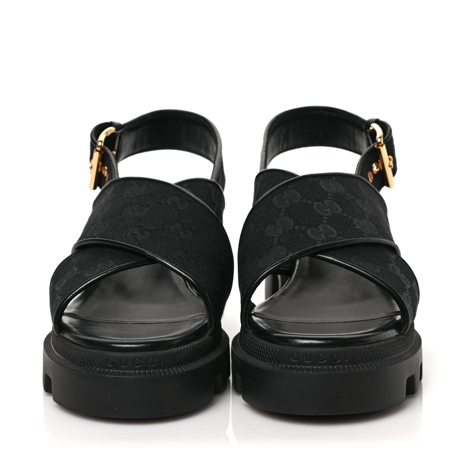 Gucci Monogram Granada Kid Trip 40/72mm Lug Sole Sandals 38 Black 2 of 8