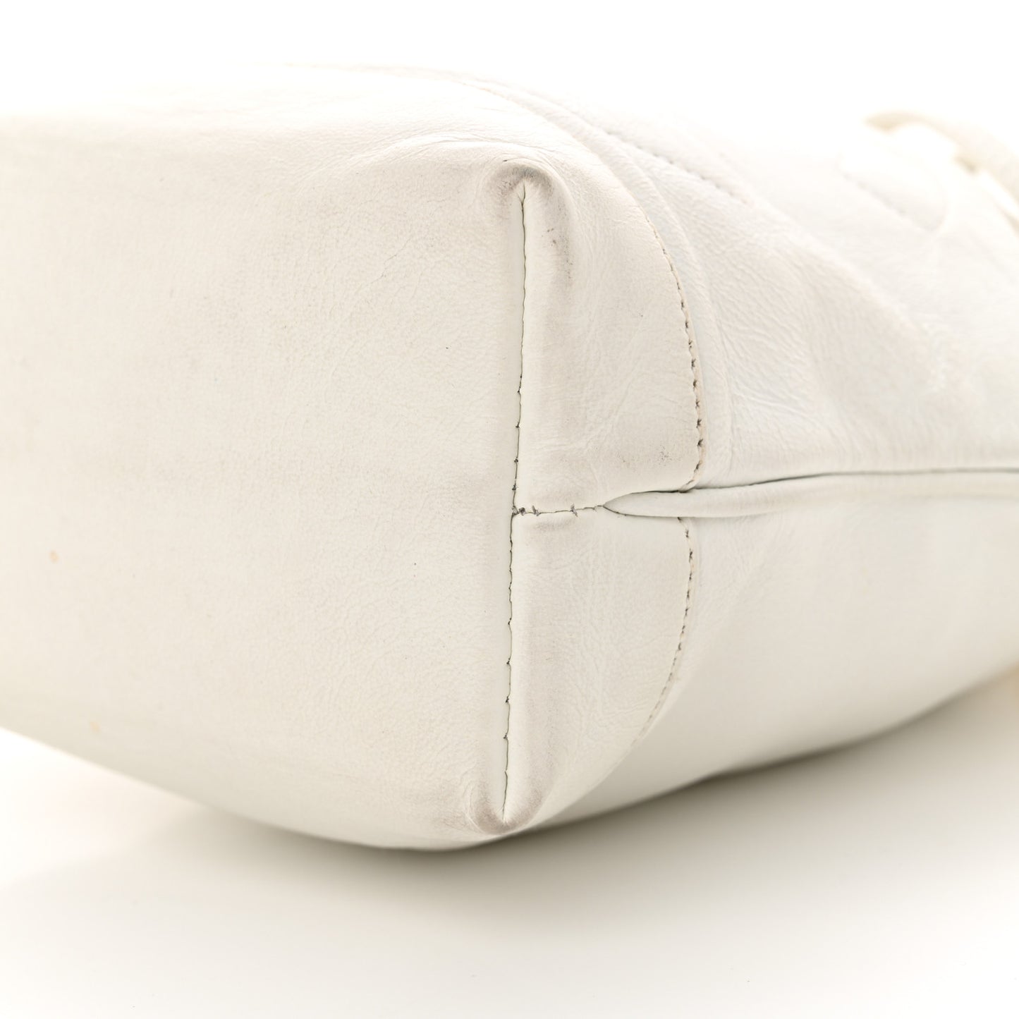 Lambskin CC Drawstring Bucket Bag White