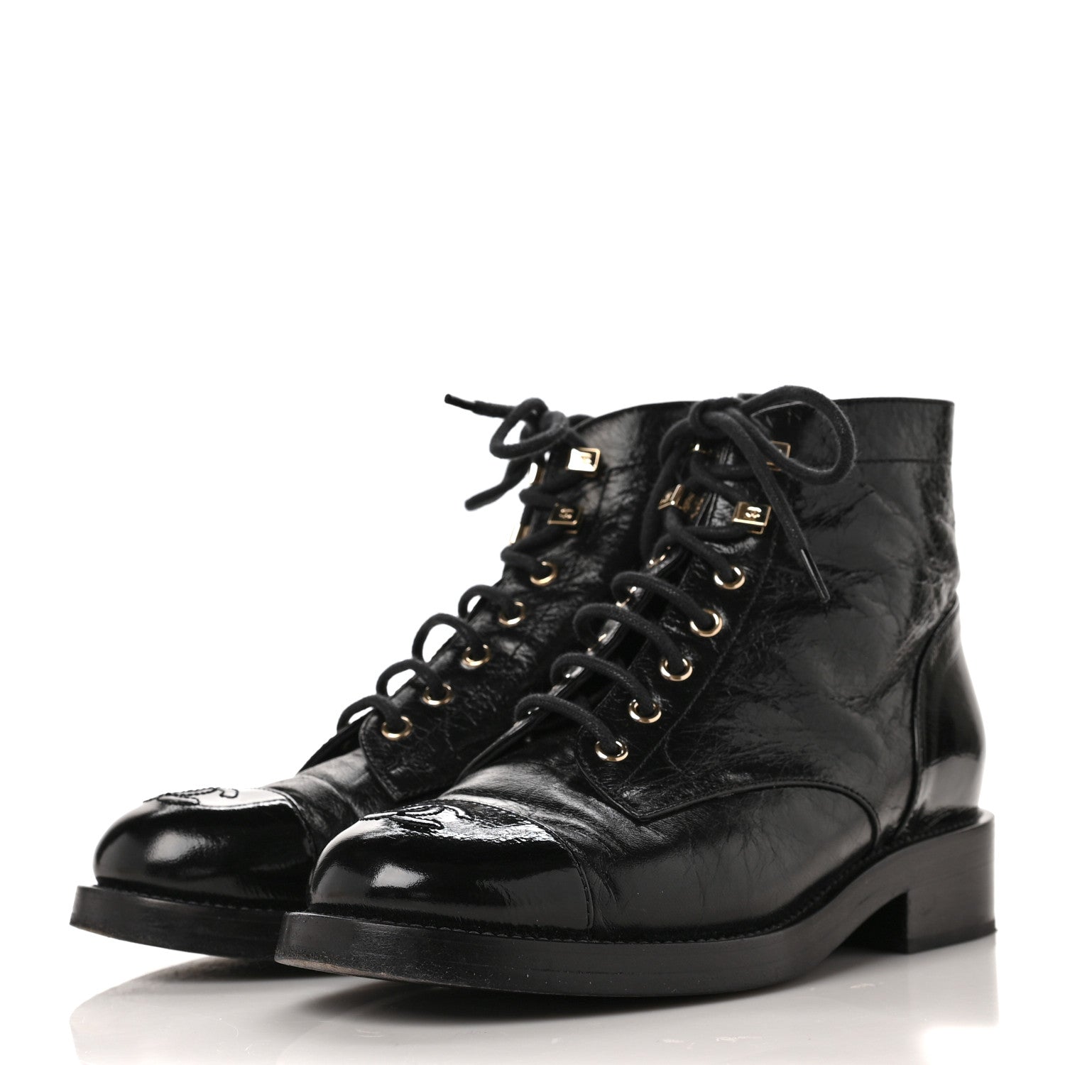 Chanel Aged Calfskin Lace Up Combat Boots 38 Black 3 of 9