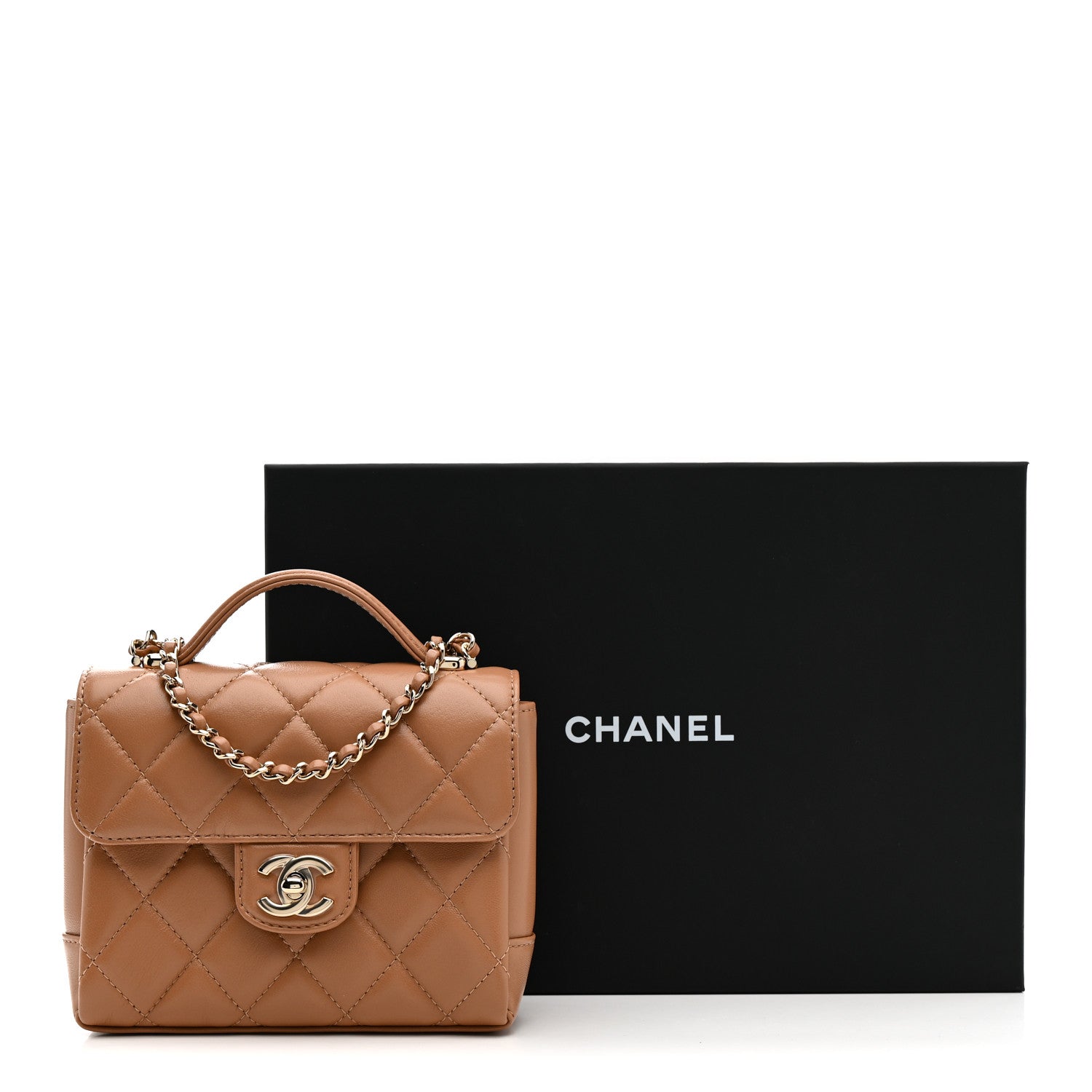 Chanel Lambskin Quilted Mini Retro Twist Top Handle Flap Beige