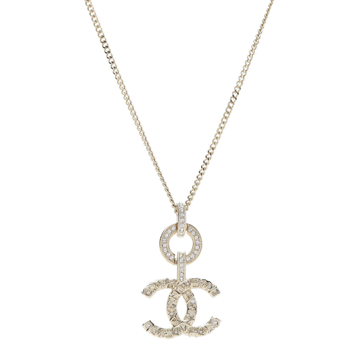 Crystal CC Logo Pendant Necklace Gold