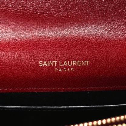 Saint Laurent Calfskin Matelasse Chevron Monogram Envelope Chain Wallet Rouge Merlot 5 of 9