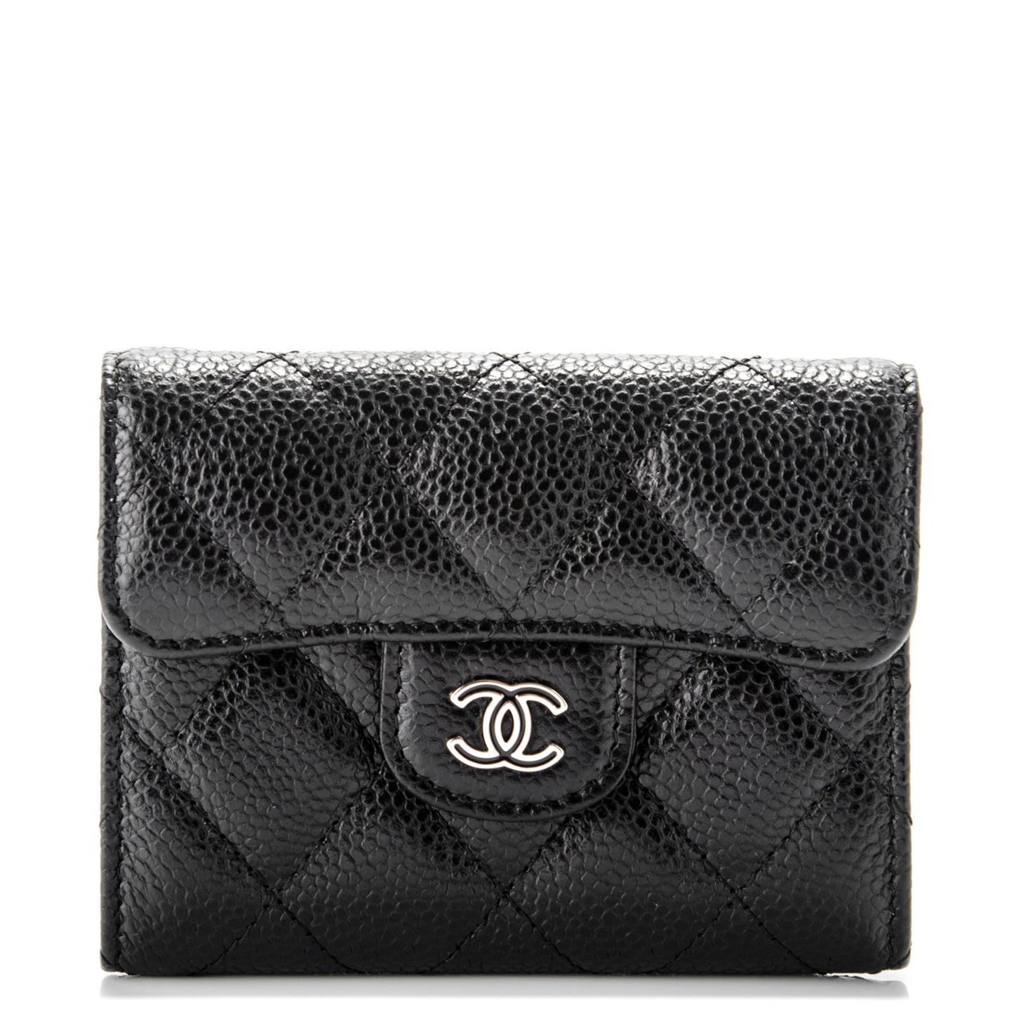 Caviar Quilted Flap Card Holder Wallet Black