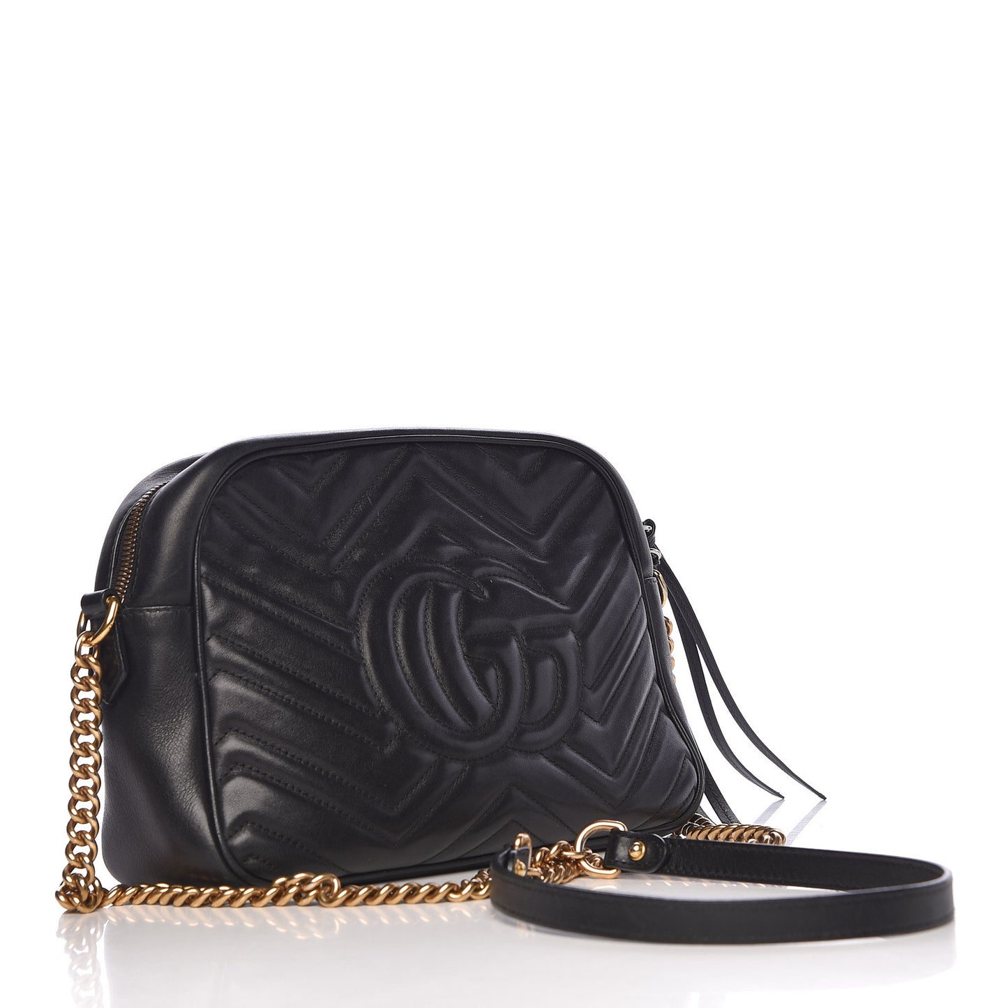 Calfskin Matelasse Medium GG Marmont Chain Shoulder Bag Black