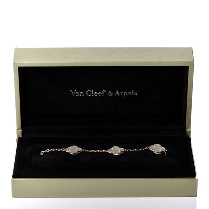 Van Cleef & Arpels 18K Yellow Gold Mother of Pearl 5 Motifs Vintage Alhambra Bracelet 6 of 6