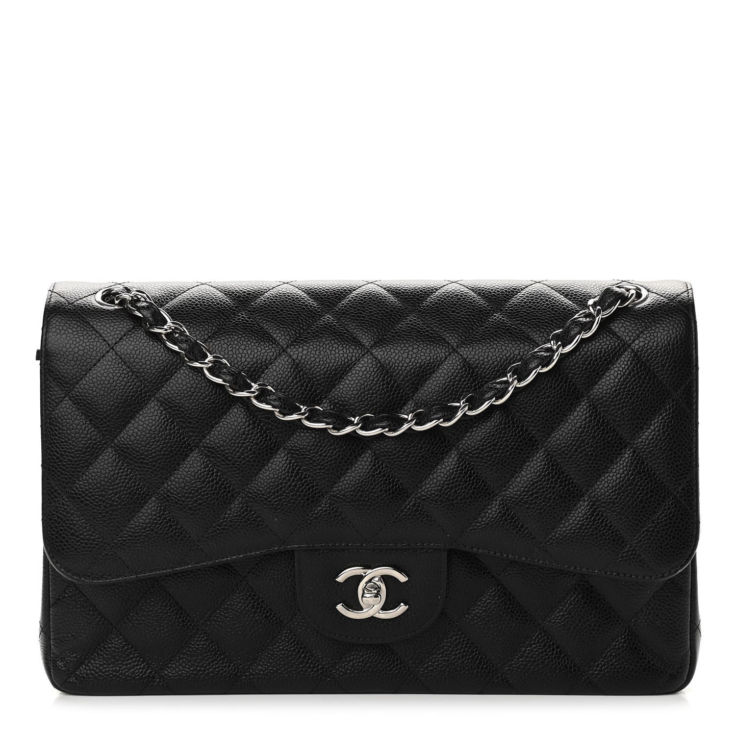Caviar Quilted Jumbo Double Flap Black