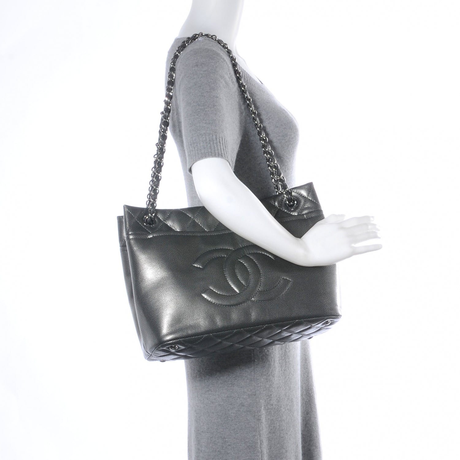 Chanel Caviar Timeless CC Tote Dark Silver 2 of 7
