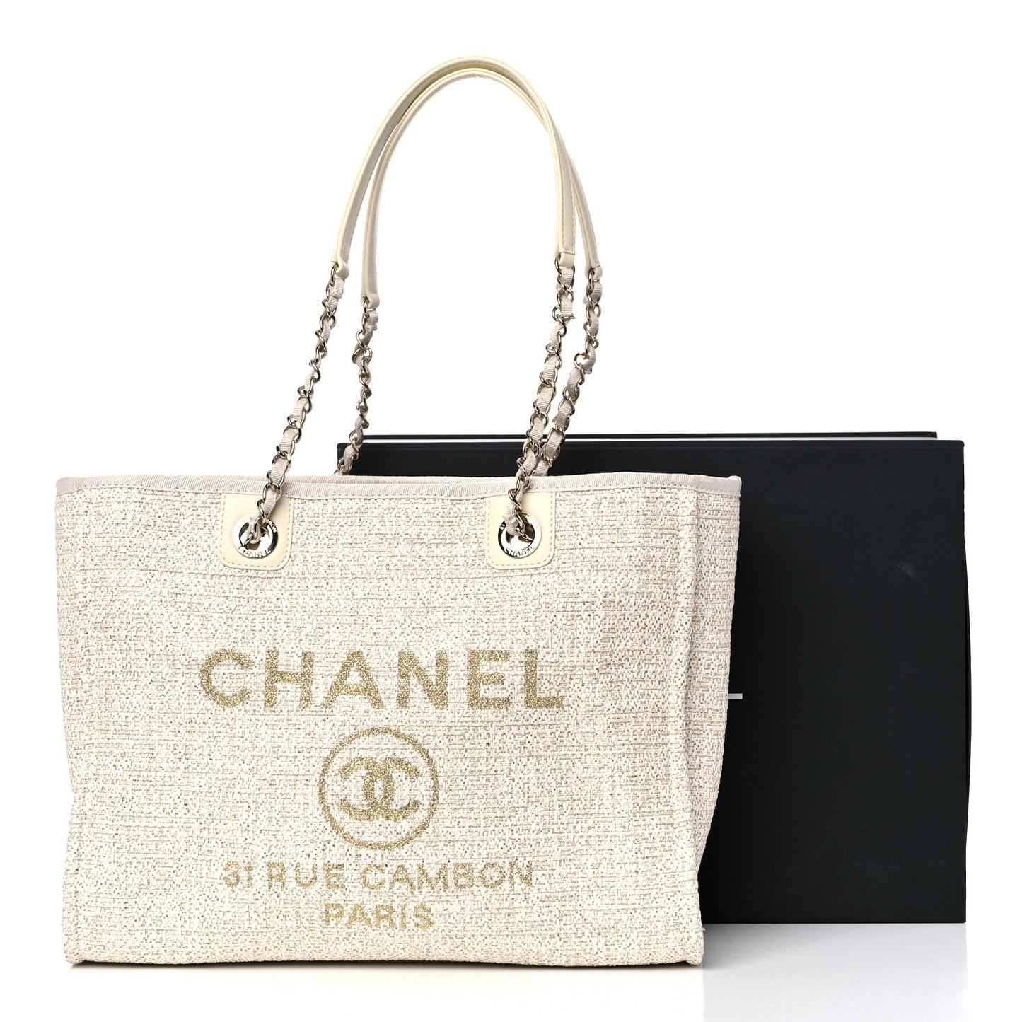 Lurex Boucle Small Deauville Tote Ivory