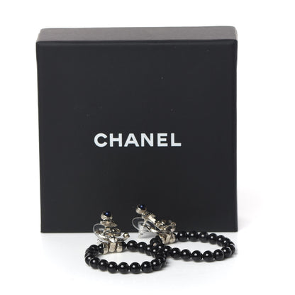 Chanel Ruthenium Bead Anchor Drop CC Oval Earrings Black Blue 5 of 5