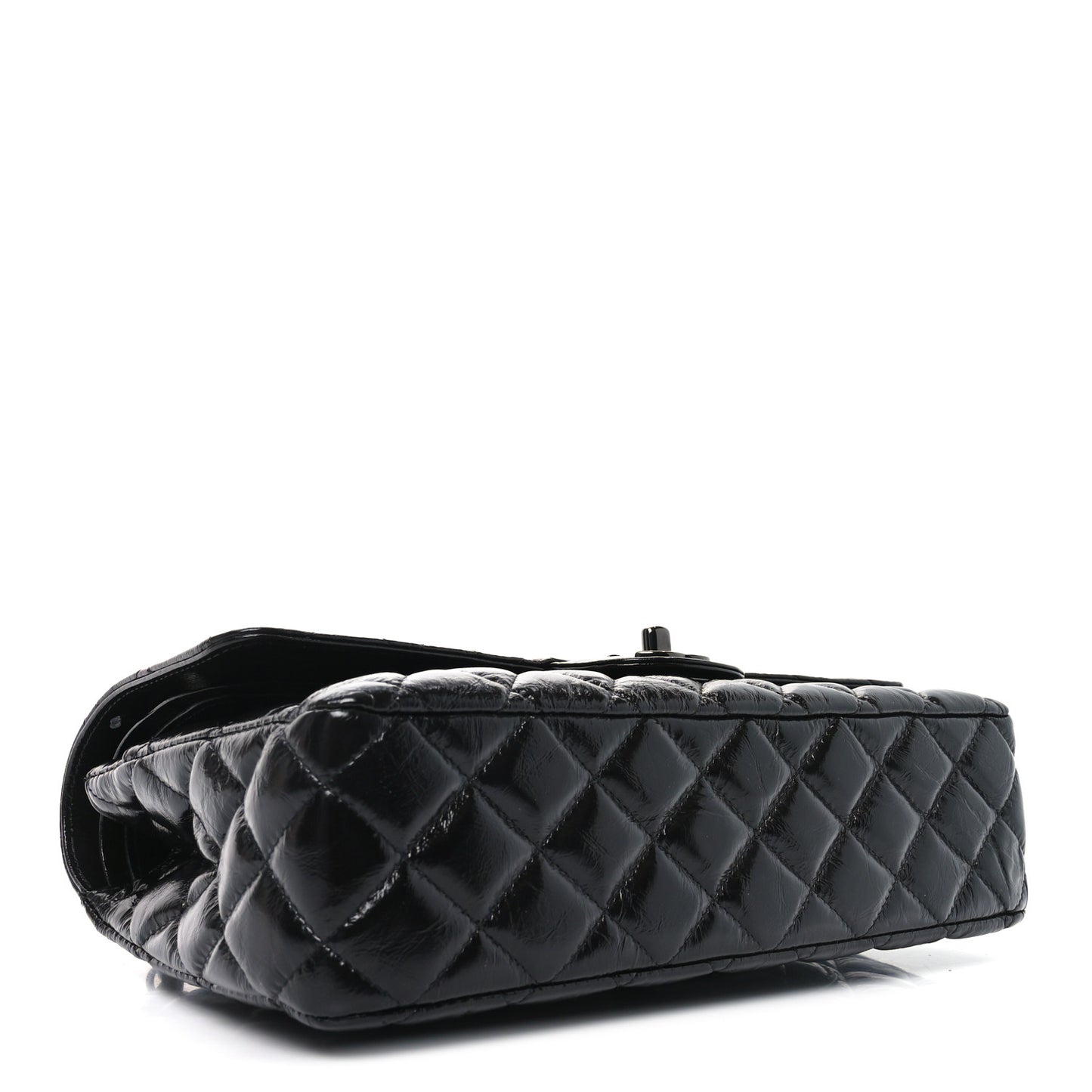 Shiny Crumpled Calfskin Quilted Medium Double Flap So Black