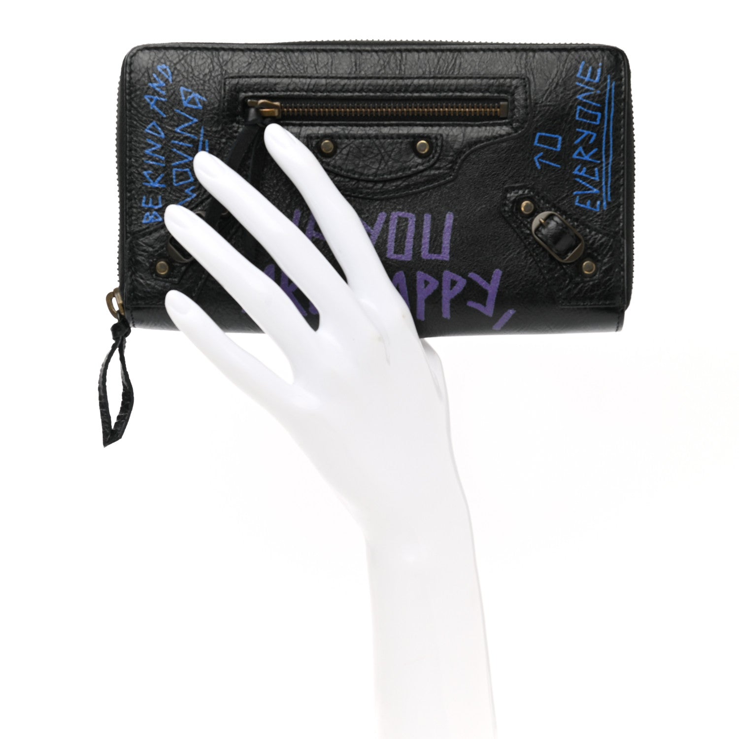 Balenciaga Agneau Arena Graffiti All Over Classic Hardware Continental Zip Around Wallet Black Bleu Violet 2 of 8
