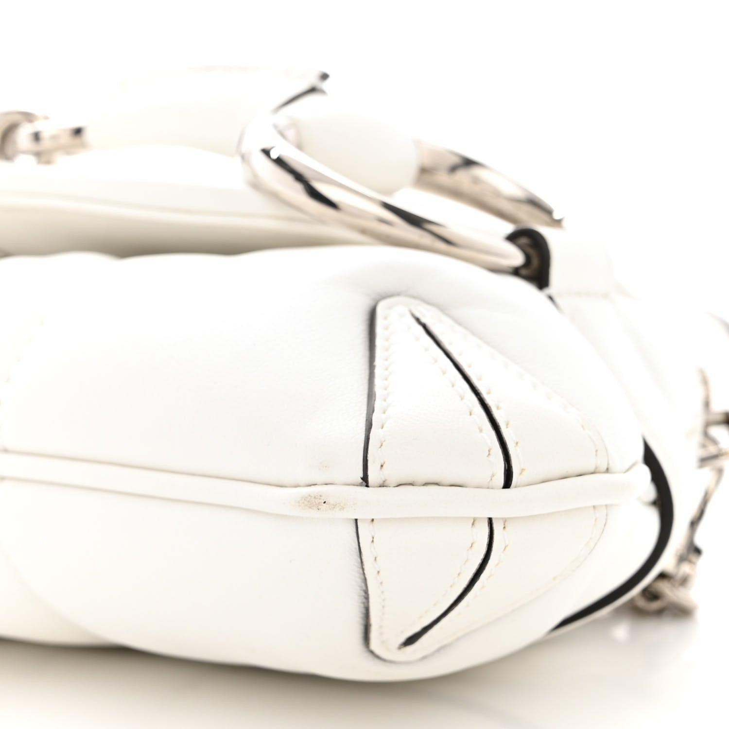 Gucci Nappa Vertical Matelasse Small Maxi Horsebit Chain Shoulder Bag Great White 10 of 10