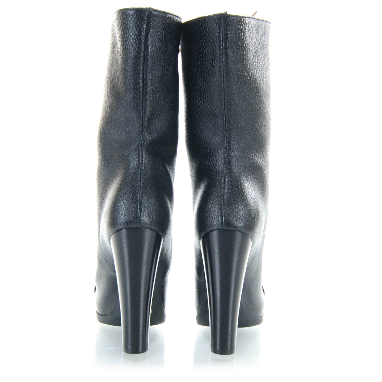 Textured Calfskin Rubber Toe Lace Up Boots 36 Black
