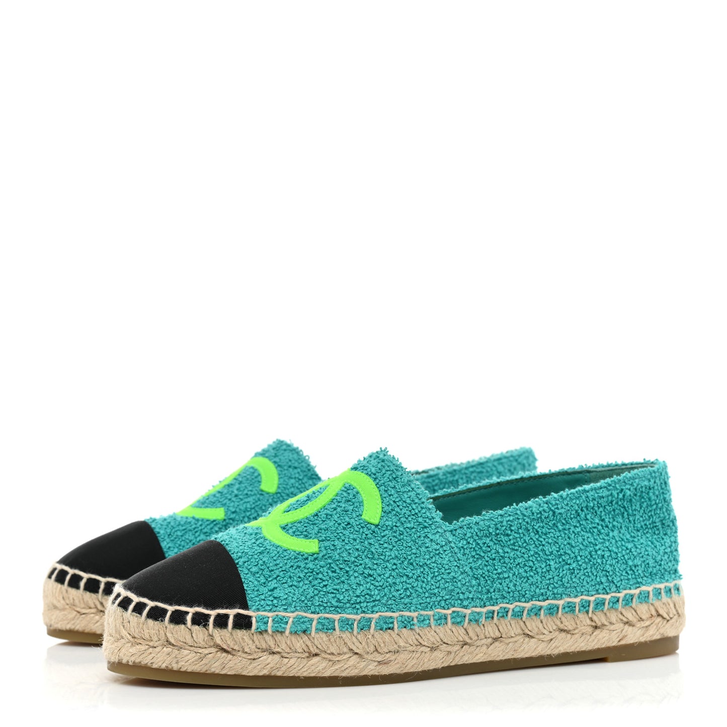 Fabric Grosgrain CC Espadrilles 37 Green Black