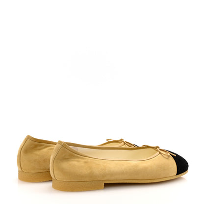 Chanel Suede Cap Toe CC Ballerina Flats 40 Beige Black 5 of 9
