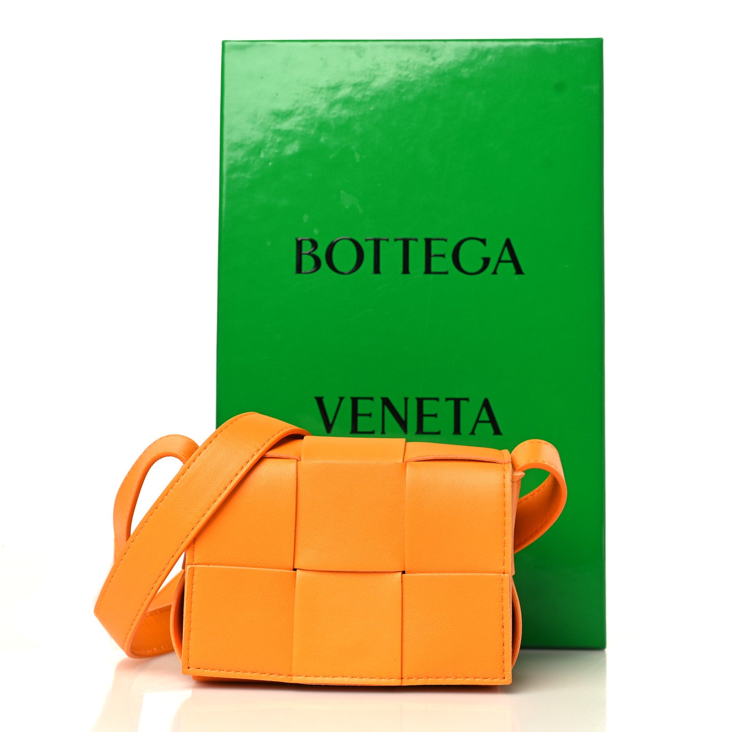 Lambskin Maxi Intrecciato Extra Mini Cassette Crossbody Bag Tangerine