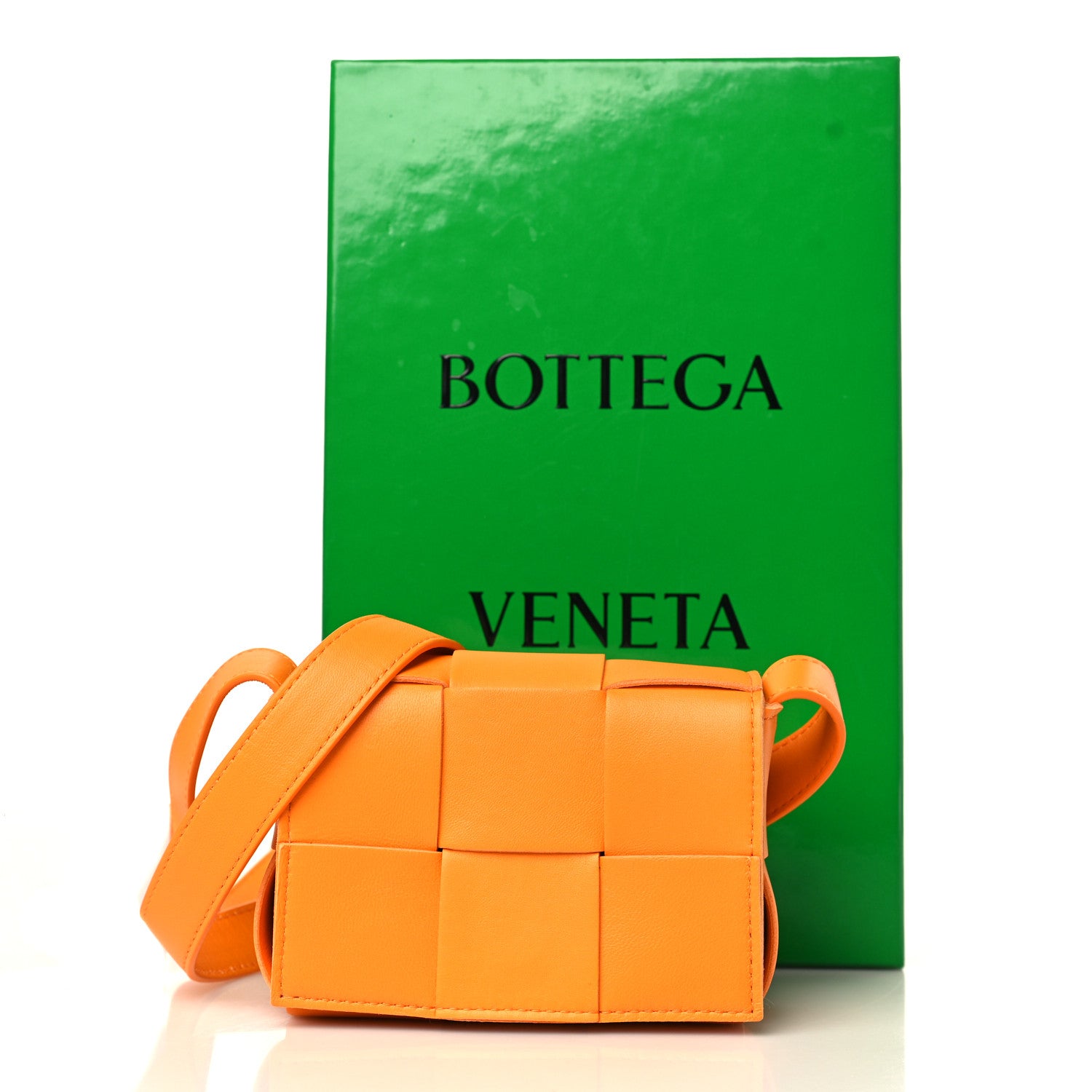 Bottega Veneta Lambskin Maxi Intrecciato Extra Mini Cassette Crossbody Bag Tangerine 9 of 9