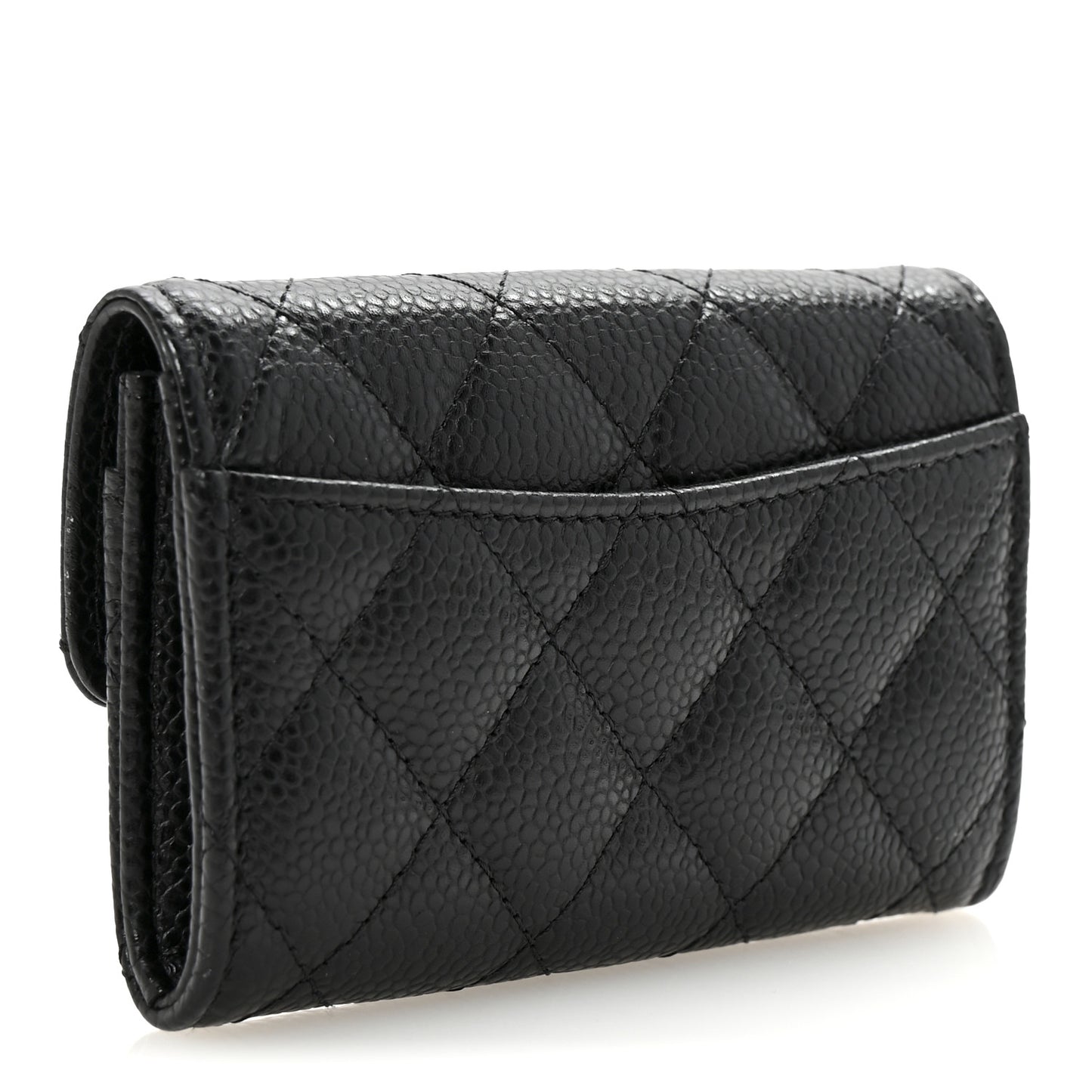 Caviar Quilted Flap Card Holder Wallet Black