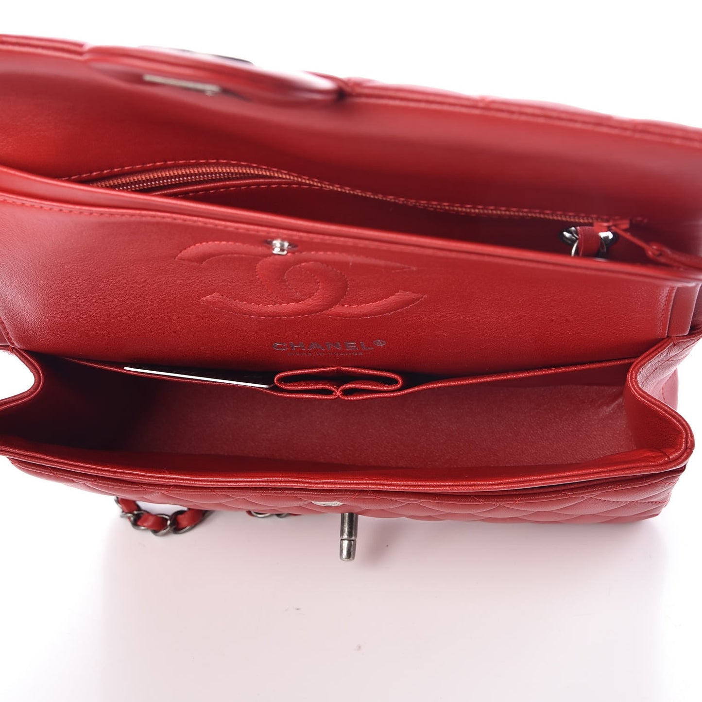 Lambskin Quilted Medium Double Flap Red